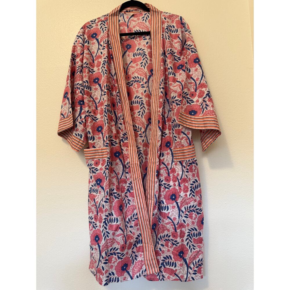 Vintage-Style Floral Cotton Kimono Robe – Size 12